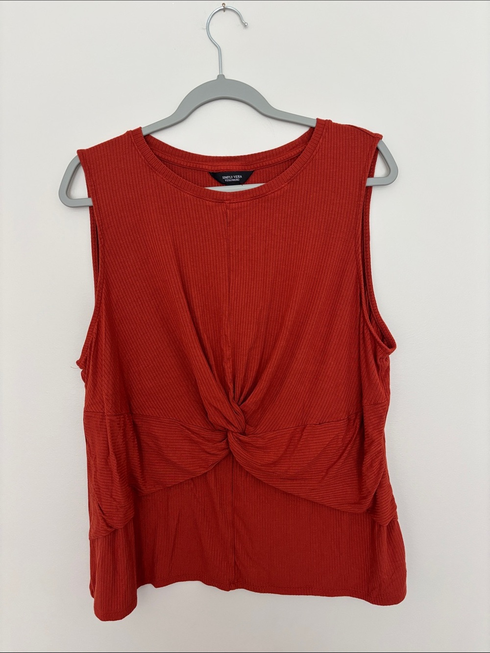 Simply Vera Vera Wang Rust Orange Twist-Front Ribbed Tank Top